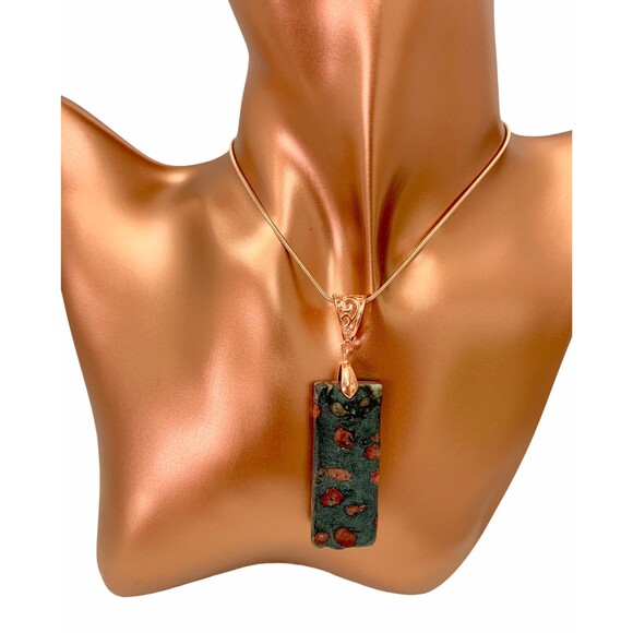 Ocean Jasper Pendant Necklace: Rose Gold Snake Chain - Picture 1 of 4